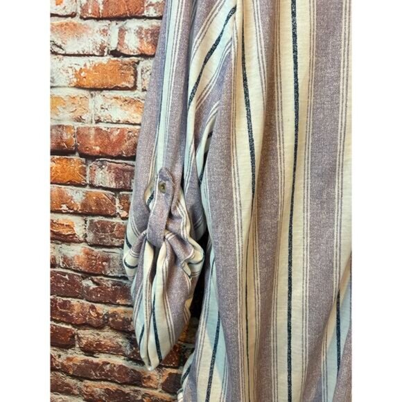 NEW purple ivory Eden & Olivia striped  3/4 sleeve top blouse women's size XL - Picture 6 of 7